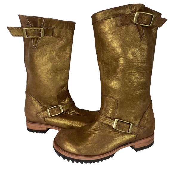 Jim Barnier Womens Engineer E Boot Buckle Gold Distress Size 8.5 New $425 - Picture 2 of 8